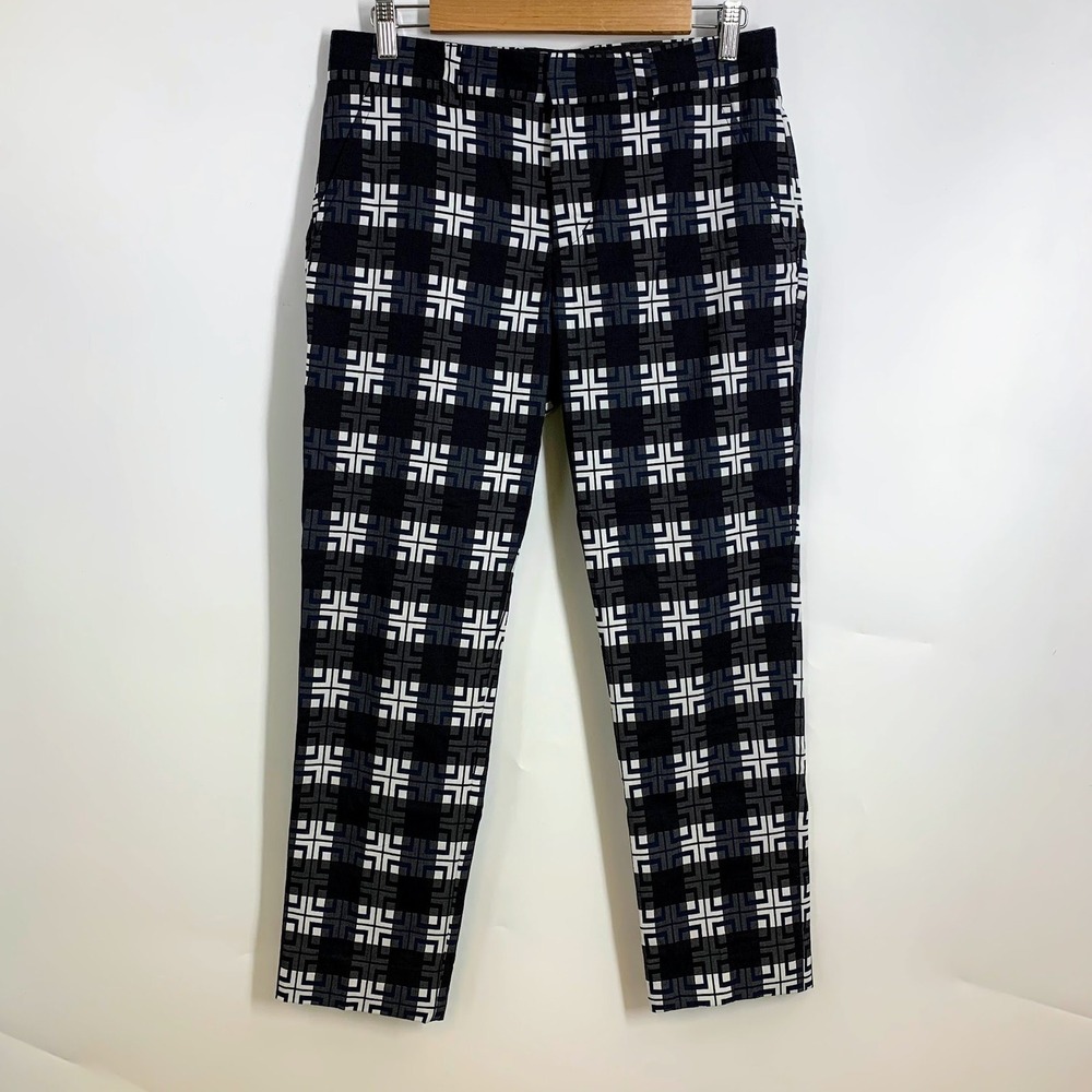 Mr Turk Mens Size 28 Black‎ White Plaid Geometric Pattern Dress Pants Trousers